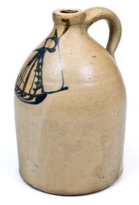 Exceptional Northeastern US Stoneware Jug w/ Folk Art Ship