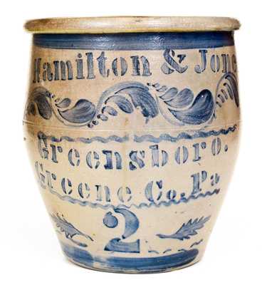 Exceptional Hamilton & Jones / Greensboro / Greene Co. Pa Stoneware Jar