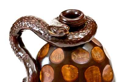The Anna Pottery High Water Flask: Very Important Elaborate Snake Flask w/ Poetic Inscriptions