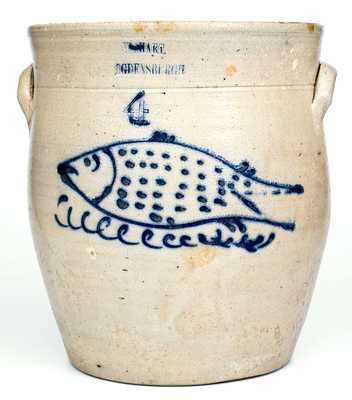 Rare W. HART / OGDENSBURGH Stoneware Jar w/ Large Fish Decoration