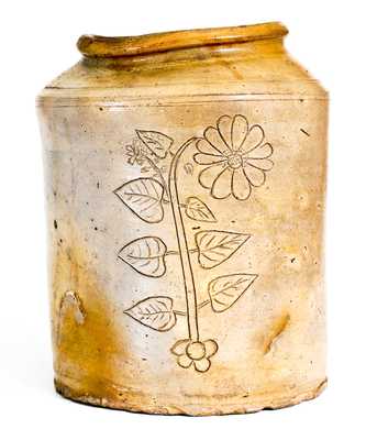 Unusual Northeastern U.S. Stoneware Jar w/ Fine Incised Floral Decoration