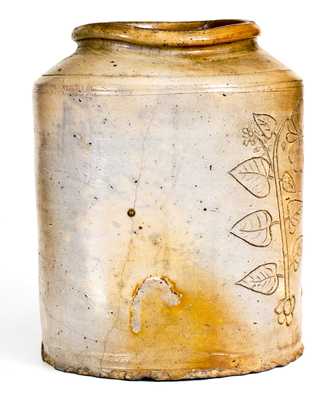 Unusual Northeastern U.S. Stoneware Jar w/ Fine Incised Floral Decoration