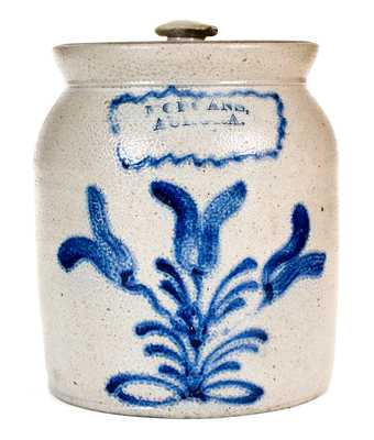 Unusual "MORGANS / AURORA" Aurora, NY Stoneware Advertising Jar att. Cortland, NY