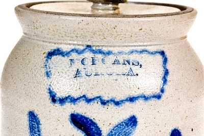 Unusual "MORGANS / AURORA" Aurora, NY Stoneware Advertising Jar att. Cortland, NY