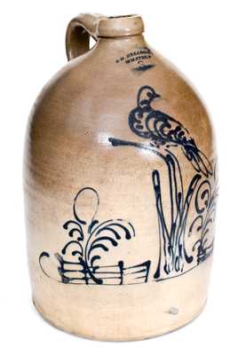 Rare and Exceptional S. D. KELLOGG/ WHATELY Stoneware Jug with Elaborate Bird Scene