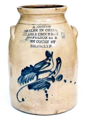 Unusual Stoneware Jar w/ Profuse BROOKLYN Advertising and Bird Decoration