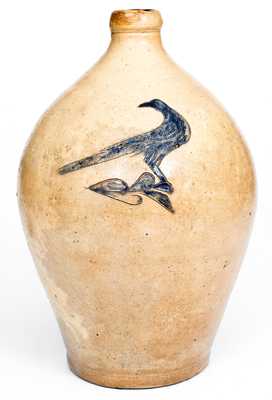 1 Gal. New York Stoneware Jug with Elaborate Incised Bird Decoration