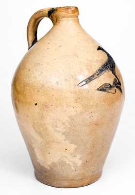 1 Gal. New York Stoneware Jug with Elaborate Incised Bird Decoration