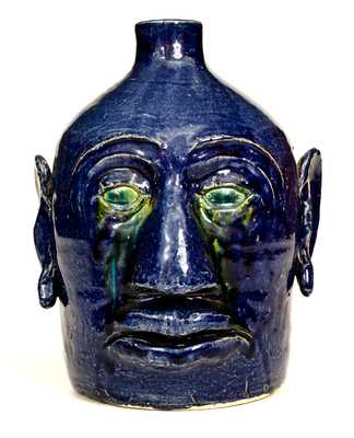 Edwin Meaders Cobalt Stoneware Face Jug, Cleveland, GA, 1992