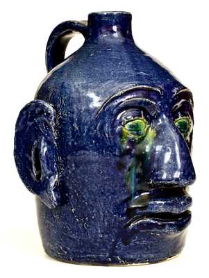 Edwin Meaders Cobalt Stoneware Face Jug, Cleveland, GA, 1992