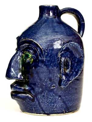 Edwin Meaders Cobalt Stoneware Face Jug, Cleveland, GA, 1992