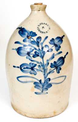 5 Gal. N. CLARK, JR. / ATHENS, NY Stoneware Jug w/ Profuse Floral Decoration