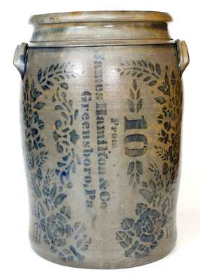 10 Gal. James Hamilton & Co. / Greensboro, PA Stoneware Jar w/ Profuse Decoration