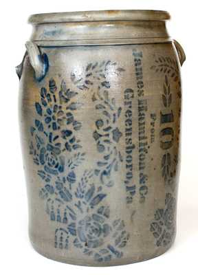 10 Gal. James Hamilton & Co. / Greensboro, PA Stoneware Jar w/ Profuse Decoration