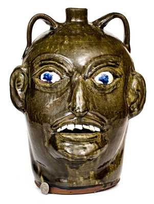 Large-Sized Chester Hewell, Gillsville, GA Double-Handled Stoneware Face Jug