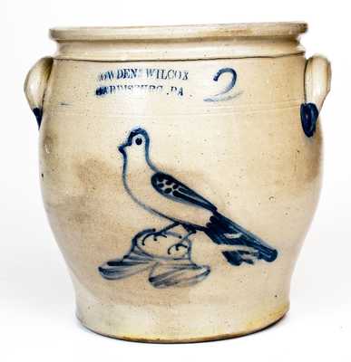 COWDEN & WILCOX / HARRISBURG, PA Stoneware Jar w/ Large Bird-on-Stump Decoration