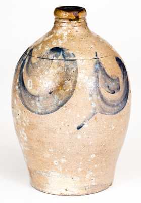 One-Quart Old Bridge, NJ Stoneware Jug w/ Cobalt Decoration