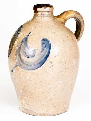 One-Quart Old Bridge, NJ Stoneware Jug w/ Cobalt Decoration