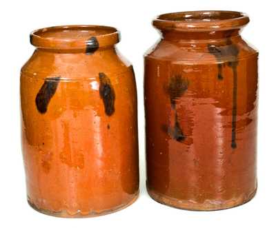 Lot of Two: Norwalk, CT Redware Jars with Manganese Decoration