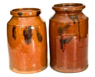 Lot of Two: Norwalk, CT Redware Jars with Manganese Decoration