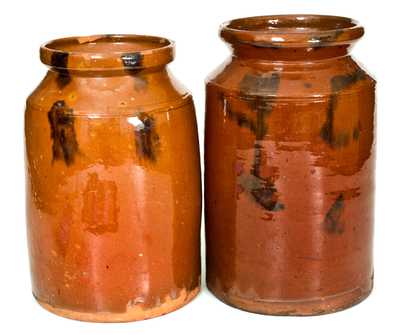 Lot of Two: Norwalk, CT Redware Jars with Manganese Decoration