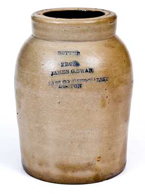 Small Sized Stoneware BUTTER Jar with Impressed BOSTON Advertising