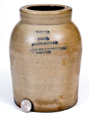 Small Sized Stoneware BUTTER Jar with Impressed BOSTON Advertising