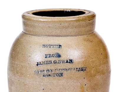 Small Sized Stoneware BUTTER Jar with Impressed BOSTON Advertising