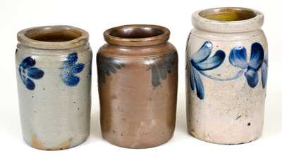 Lot of Three: One-Quart Pennsylvania Stoneware Jars with Cobalt Decoration