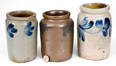 Lot of Three: One-Quart Pennsylvania Stoneware Jars with Cobalt Decoration