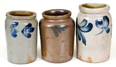 Lot of Three: One-Quart Pennsylvania Stoneware Jars with Cobalt Decoration