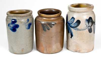 Lot of Three: One-Quart Pennsylvania Stoneware Jars with Cobalt Decoration