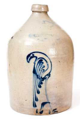 2 Gal. WHITES UTICA Stoneware Jug with Bird on Stump Decoration