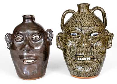 Lot of Two: Cleater Meaders Stoneware Face Jugs, 1985 and 1992