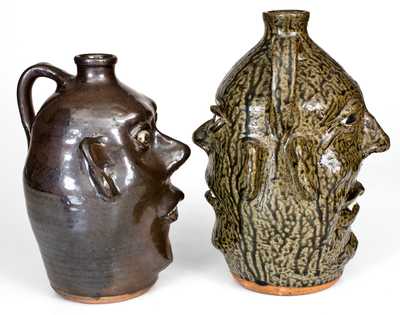 Lot of Two: Cleater Meaders Stoneware Face Jugs, 1985 and 1992