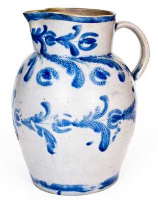 Rare att. David Parr, Sr., Baltimore Stoneware Pitcher w/ Elaborate Floral Decoration, c1825