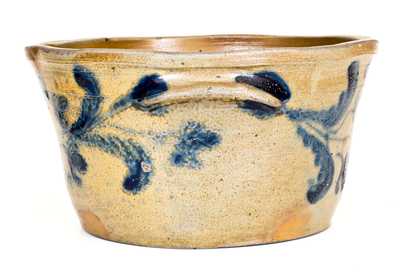 Baltimore Stoneware Milkpan w/ Elaborate Brushed Floral Decoration, circa 1825