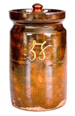 Rare Numbered Redware Apothecary Jar (58), att. Nathaniel Seymour, East Hartford, CT