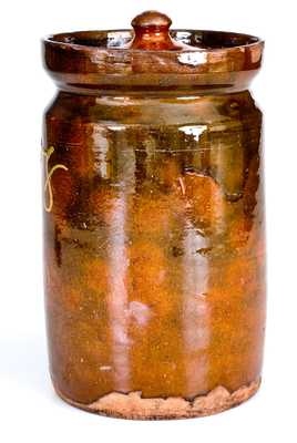 Rare Numbered Redware Apothecary Jar (58), att. Nathaniel Seymour, East Hartford, CT