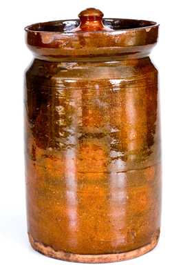 Rare Numbered Redware Apothecary Jar (58), att. Nathaniel Seymour, East Hartford, CT