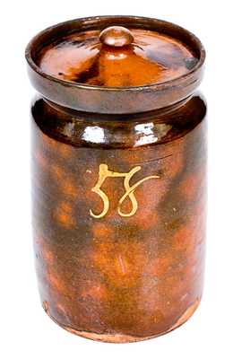 Rare Numbered Redware Apothecary Jar (58), att. Nathaniel Seymour, East Hartford, CT