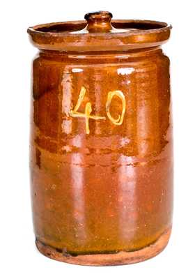 Rare Numbered Redware Apothecary Jar (40), attrib. Nathaniel Seymour, East Hartford