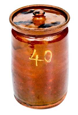 Rare Numbered Redware Apothecary Jar (40), attrib. Nathaniel Seymour, East Hartford