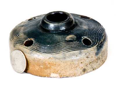 Fine New York Stoneware Inkwell with Combed Decoration and Cobalt Top, circa 1825