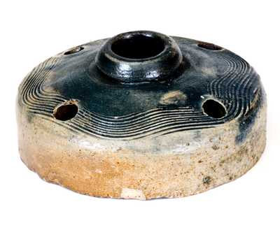 Fine New York Stoneware Inkwell with Combed Decoration and Cobalt Top, circa 1825