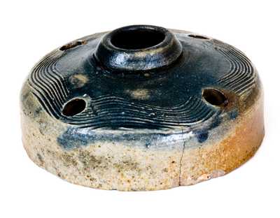 Fine New York Stoneware Inkwell with Combed Decoration and Cobalt Top, circa 1825