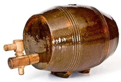 Unusual Pennsylvania Redware Keg with Elaborate