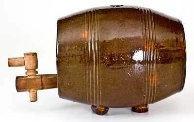 Unusual Pennsylvania Redware Keg with Elaborate