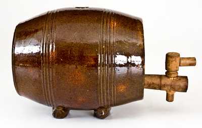 Unusual Pennsylvania Redware Keg with Elaborate 