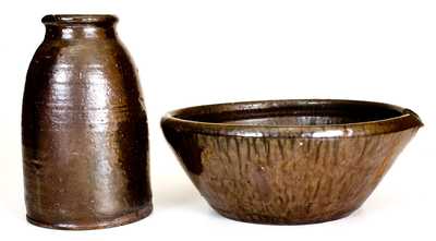 Lot of Two: Rare Spouted Bowl and Jar att. Long Family, Crawford County, Georgia